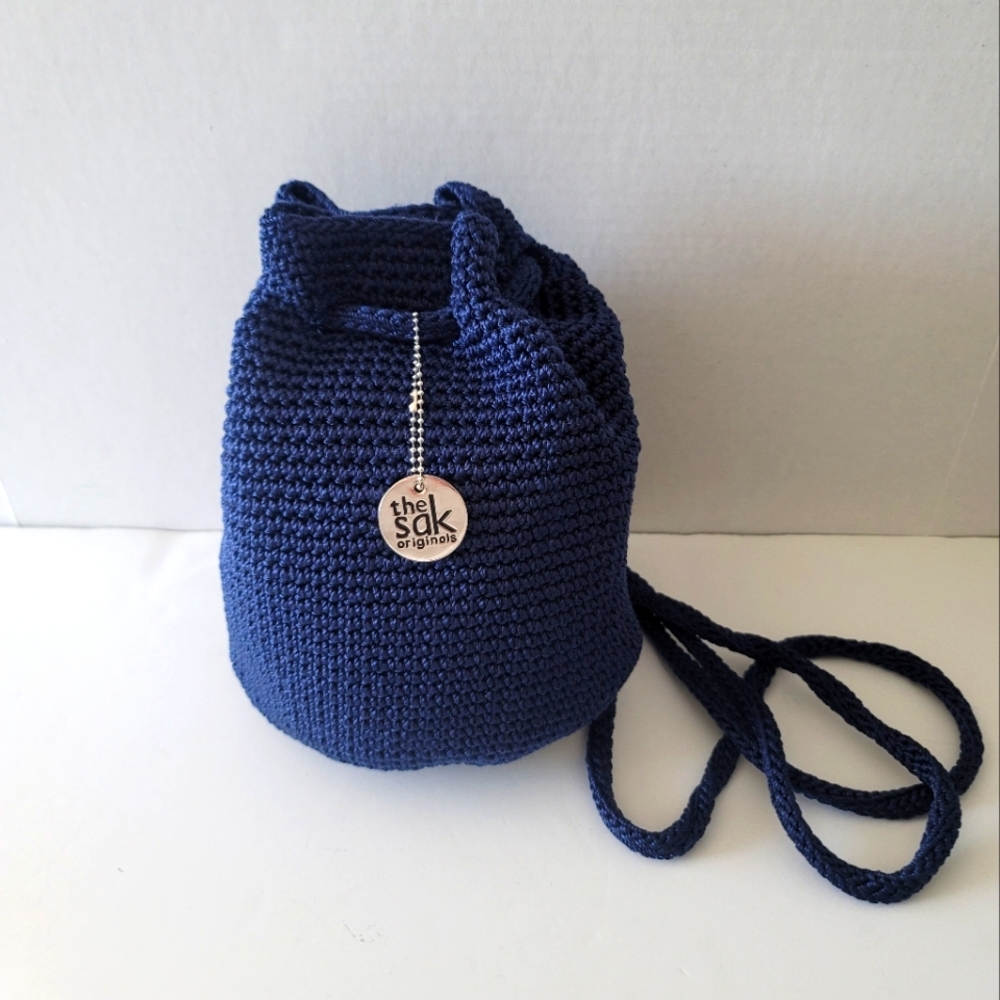 The SAK mini crochet backpack navy blue EUC